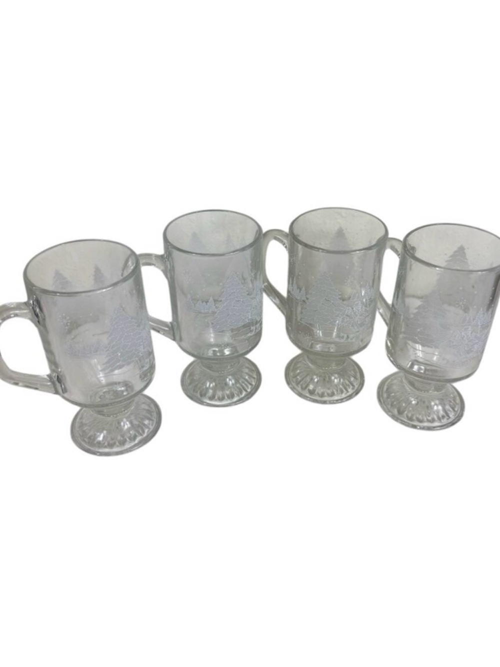 Avon President's Club Through The Woods Glass Handled Stemmed White Etched Set